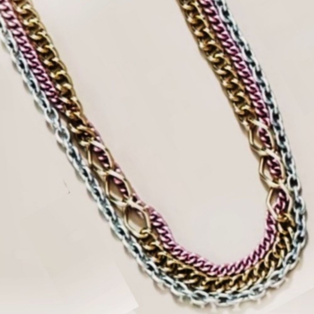 #Sabika Winter 2018 3-Row Silver Gold Rose Gold Chain Necklace # NWOT - Picture 5 of 5